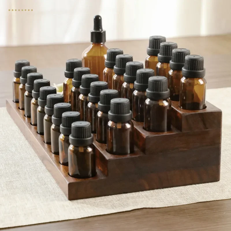 Retro Essential Oil Bottle Storage Box Beauty Salon Wood Split Bottled Display Rack Incense Smoked Storage Rack 3