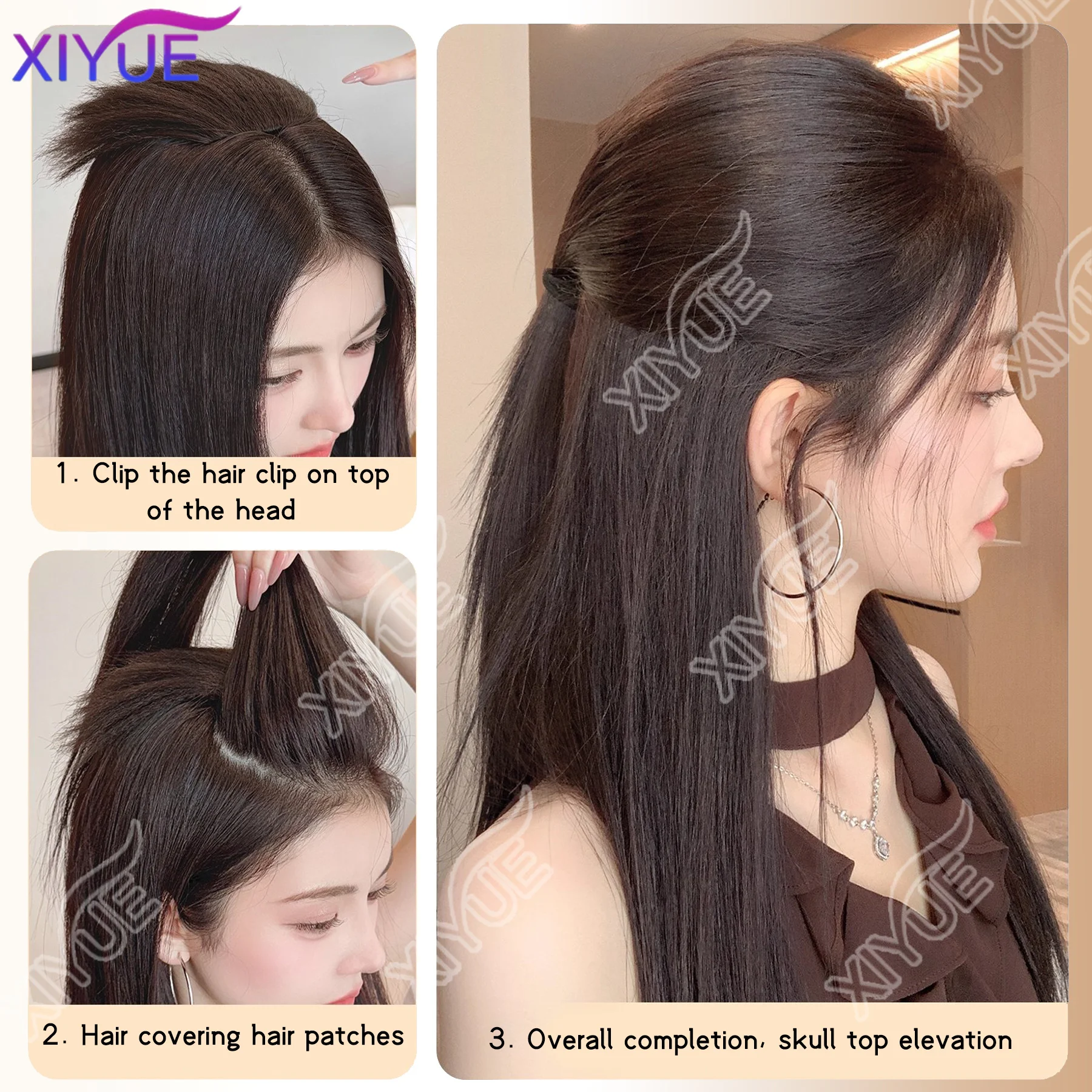 XY Synthetic Natural Invisible Fluffy Hair Pads for Women Hair Extension Fluffy Hair Lining of Hair Top Cover Synthetic Hair Pad