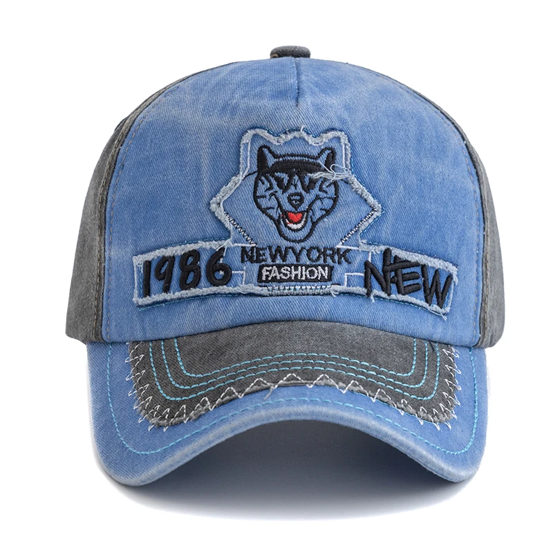 New Unisex Washed Cotton Baseball Cap Leopard Head Embroidery Cap Male Streetwear Dad Hats For Outdoor Camping Hiking Fishing