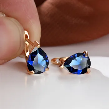 Cute Female Blue Zircon Stone Hoop Earrings For Women Gold Color Small Wedding Jewelry