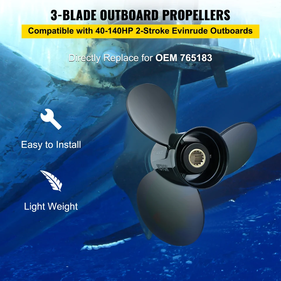 thumbnail image 2 of Outboard Propeller, Replace For OEM 48-8M8026630, 4-Blade 10.3" X 13" Aluminum Boat Propeller, Compatible With Mercury Mariner 25HP Bigfoot/Command Thrust 60Hp Outboard, 13 Tooth Splines, RH | US 2 of 13