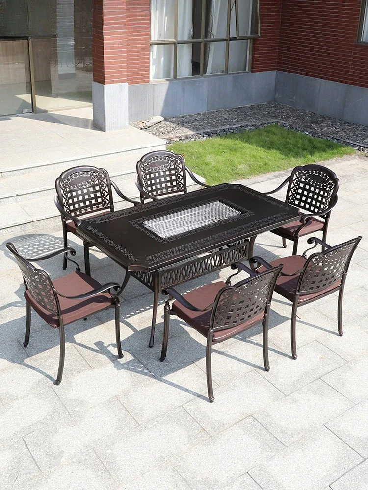 

Outdoor leisure barbecue table and chair courtyard home outdoor villa garden cast aluminum multifunctional electric oven table a