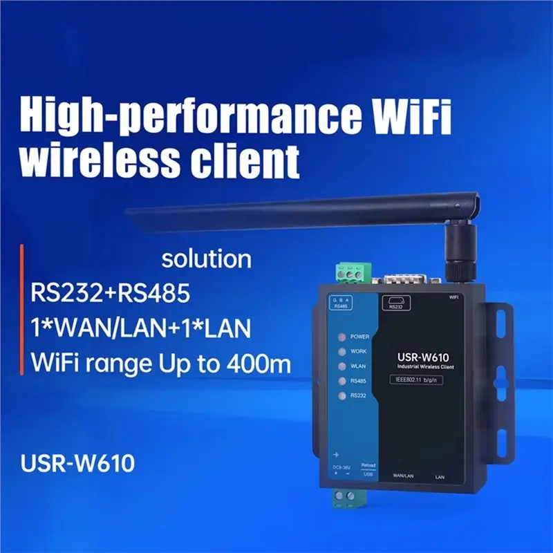 인기 무선 산업용 RS485 RS232-WiFi 변환기 Modbus 게이트웨이 MQTT 프로토콜 USR-W610(Qualcomm) EU 시리얼 클라이언트 EU Pl