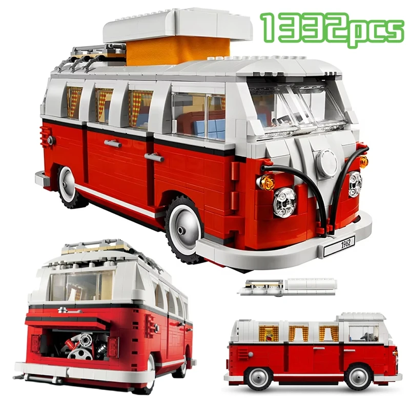 1332pcs Technical T1 Camper Van Bus Car Building Blocks Vehicle Assemble Model Fit MOC Set Bricks Toys For Boys Girl_voghion.com