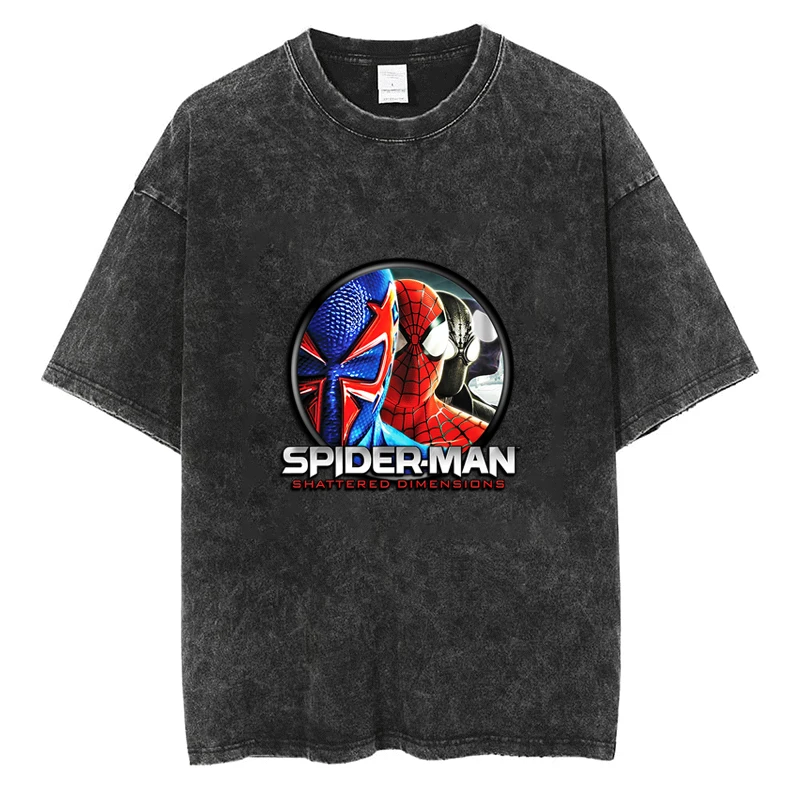 

Marvel Spiderman T Shirt Y2k Harajuku High Street Fashion Casual Unisex Oversized Loose Tees Black Washed Vintage Cotton T-shirt