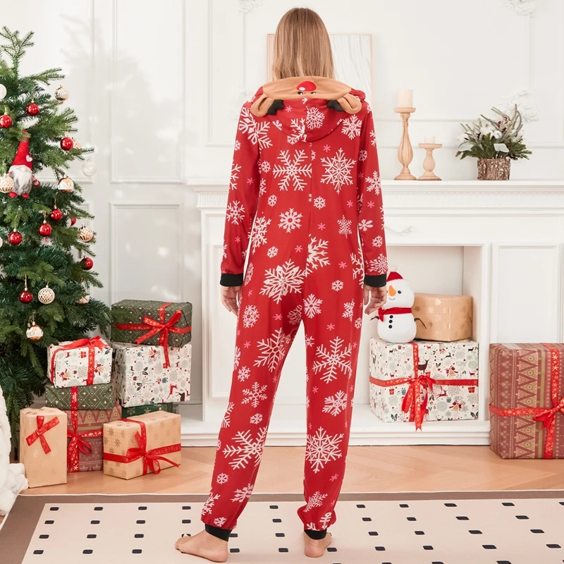 Family Matching Pajamas Christmas Casual Long Sleeve Jumpsuit Zip Hooded Romper Fall Winter Sleepwear