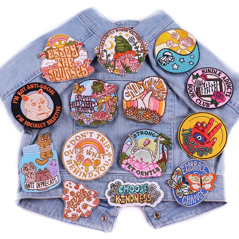 

Cartoon Patch Rainbow/Letter Embroidery Patch Iron On Patches DIY Mushroom Embroidered Patches For Clothing Jacket Sew Applique