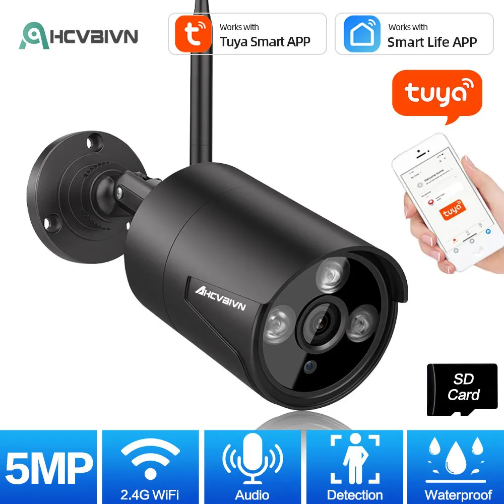 

AHCVBIVN 5MP Tuya Smart Camera Outdoor Infrared Night Vision Bullet Security Camara IP66 Waterproof Wifi Video Surveillance Cam