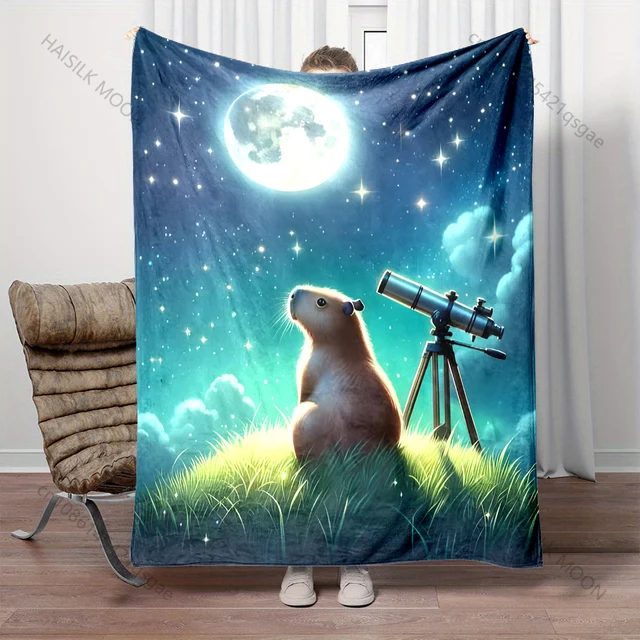Multi-size Cute Capybaras Art Pattern Blanket Warm Soft Fluffy Kids and Adult Sofa Bed Throw Blanket Outdoor Travel Camping