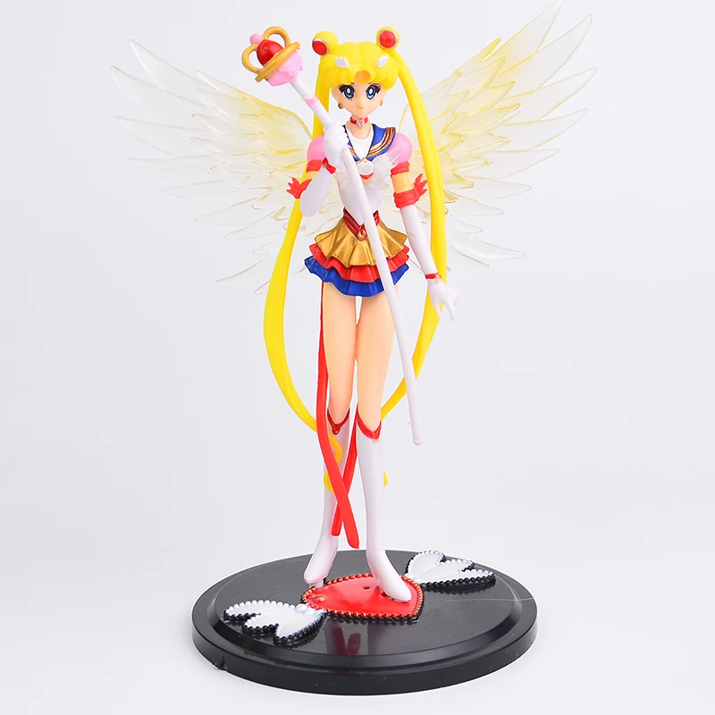 Neue Cartoon 23cm Anime Sailor Moon Tsukino Actionfigur mit Flügeln Spielzeugpuppe Kuchendekoration PVC-Modell Mädchengeschenk für Kinder – Detail 16