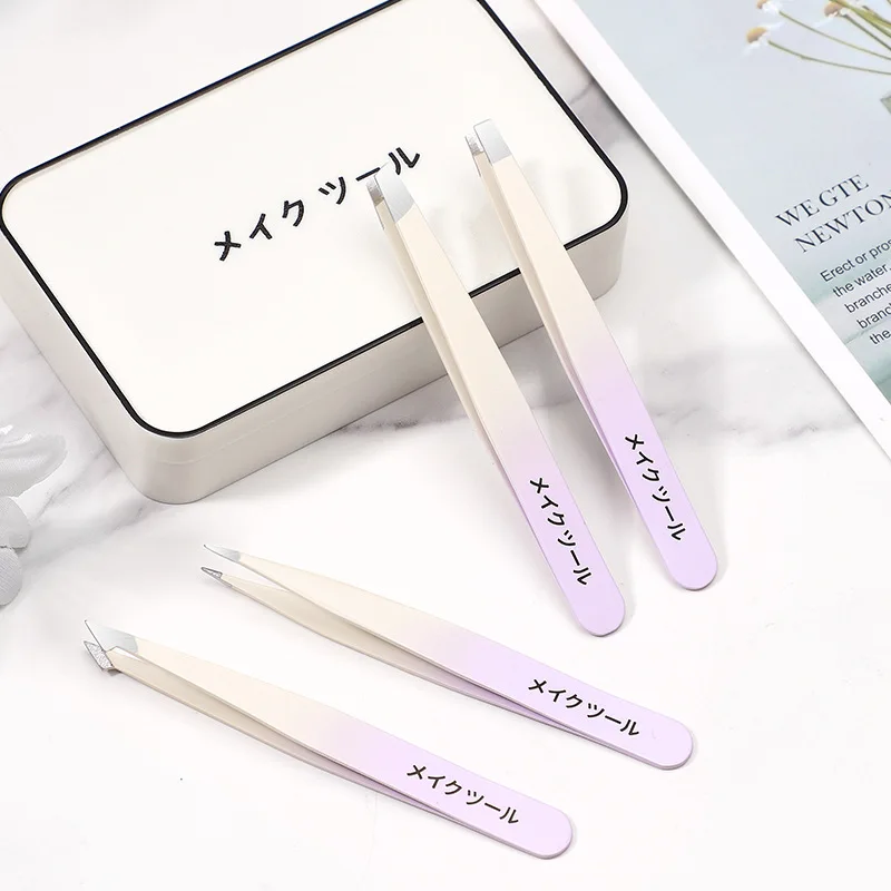 4개 눈썹 손질 핀셋 스테인레스 스틸 두꺼운 가장자리 정확한 팁 손쉽게 짜내기 필수품 ?   거울 상자 포함