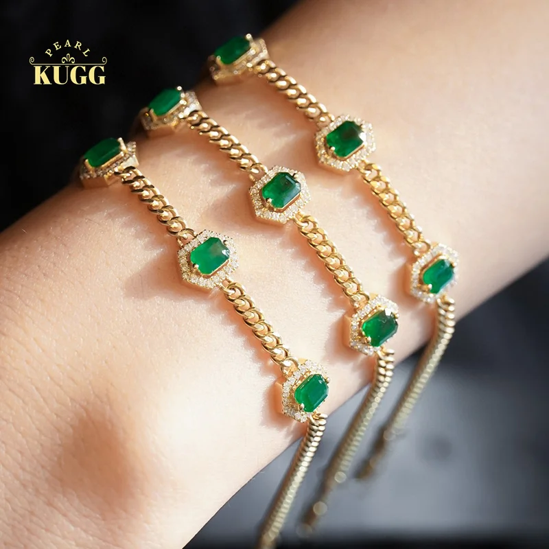Kugg Bracciale In Oro Giallo 18 Carati Catena Cubana Stile Romantico Bracciale Con Vero Diamante Naturale E Smeraldo Per Gioielli Da Sposa Alti Da Don