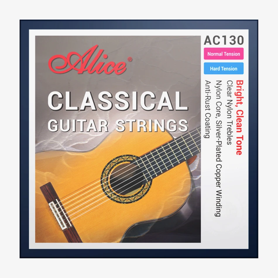Professional Classical Guitar Strings, Silver-Plated Copper Wound, Clear Nylon, High Tension