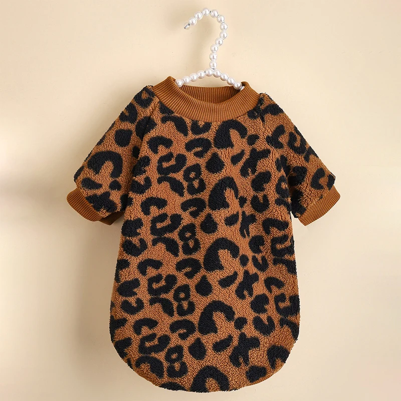 Pet dog clothing dog pullover pet sweater leopard print French bulldog winter warm hoodie