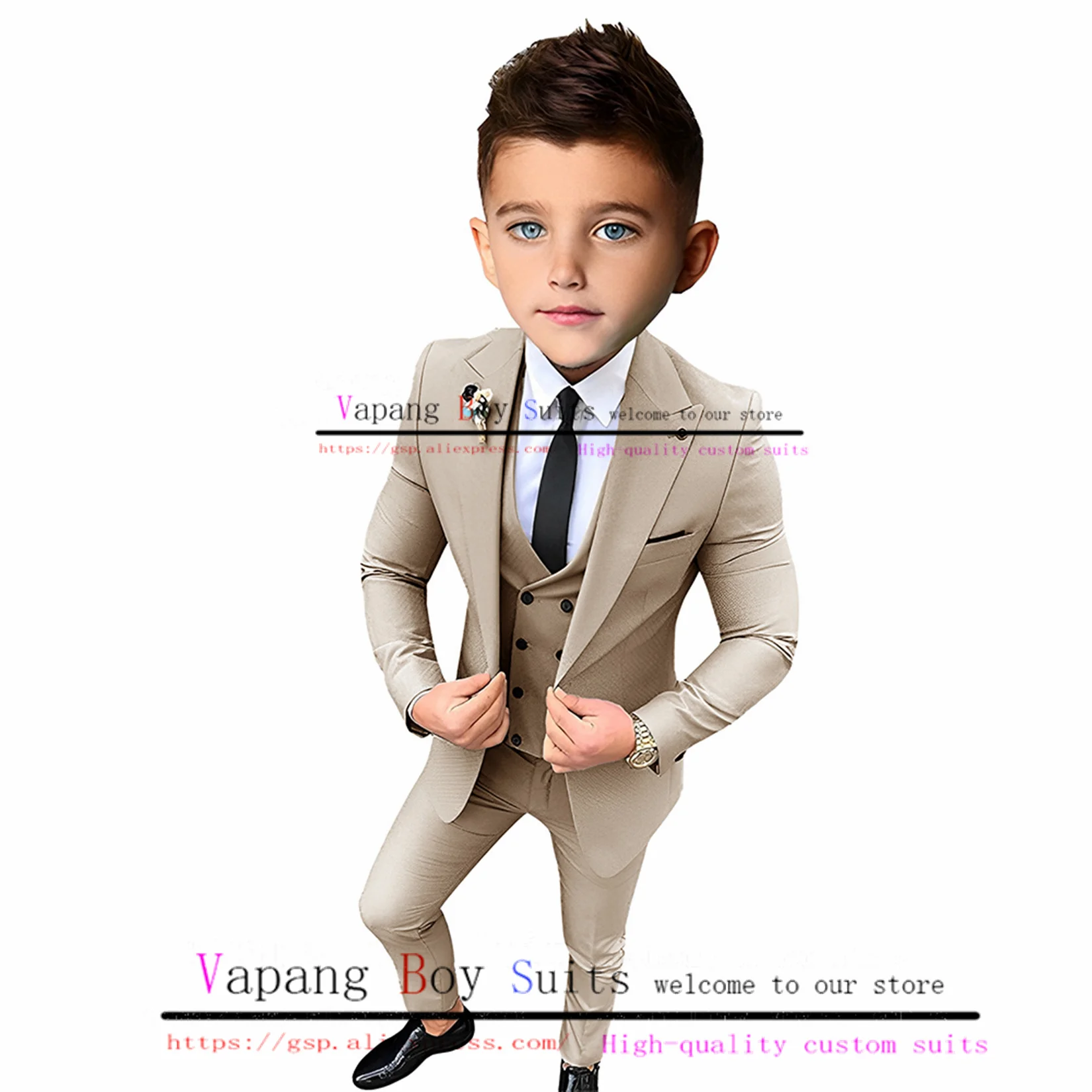 KhakiKidsSuitsJacketsPantsVestsBowTies4PackWeddingTuxedos