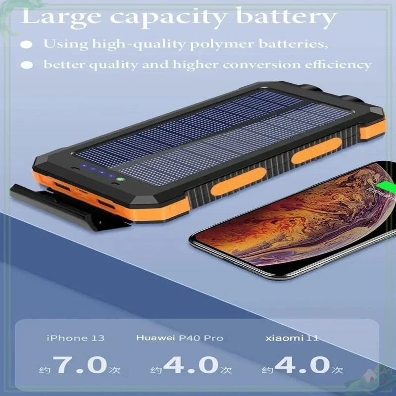 New Solar Bank 20000mah portable power bank camping external battery with charger bright light LDE light for all smartphones 4