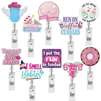 Acrylic Glitter Baby Uterus Donut Retractable Badge Reel Rotating Crocodile Clip ID Badge Holder for Doctor Nurse 1