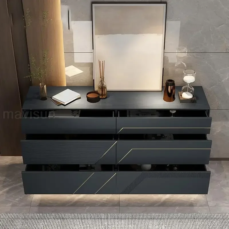 Black Kitchen Cabinet Decoration Simple Solid Wood Living Room Furniture Luxury Villa Large Capacity et Stainless Steel Leg