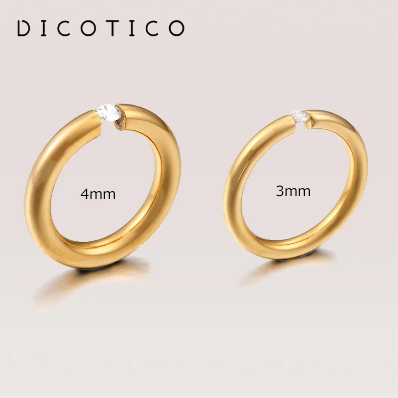 Кольца женские из нержавеющей стали с фианитом ширина 3/4 мм | Украшения и