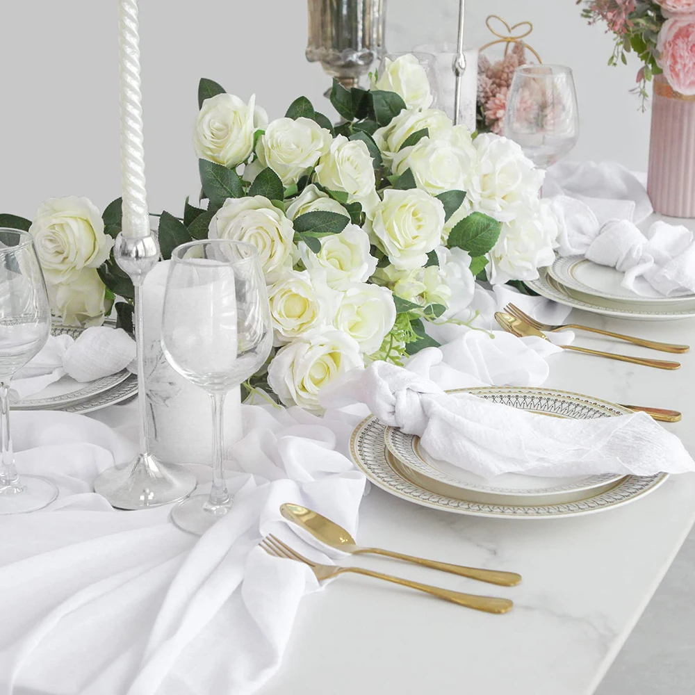 12pcs Cotton Napkins White Gauze Fabric Napkin Pink for Wedding Party Birthday Dinner Tea Towel Table Napkin Village 30x30cm