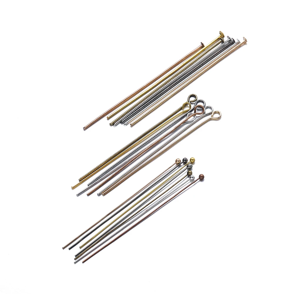 Eye Pins 16/20/25/30/35/40/45/50mm Flat Head/Ball Head/Eye Head Pins Metal Headpins DIY Jewelry Findings Making Accessories 200pcs