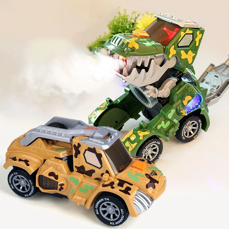 Spray Deformation Dinosaur Car Automatic Transformation Robot Simulation Plastic Vehicle Model Children's Toys Boy Birthday Gift