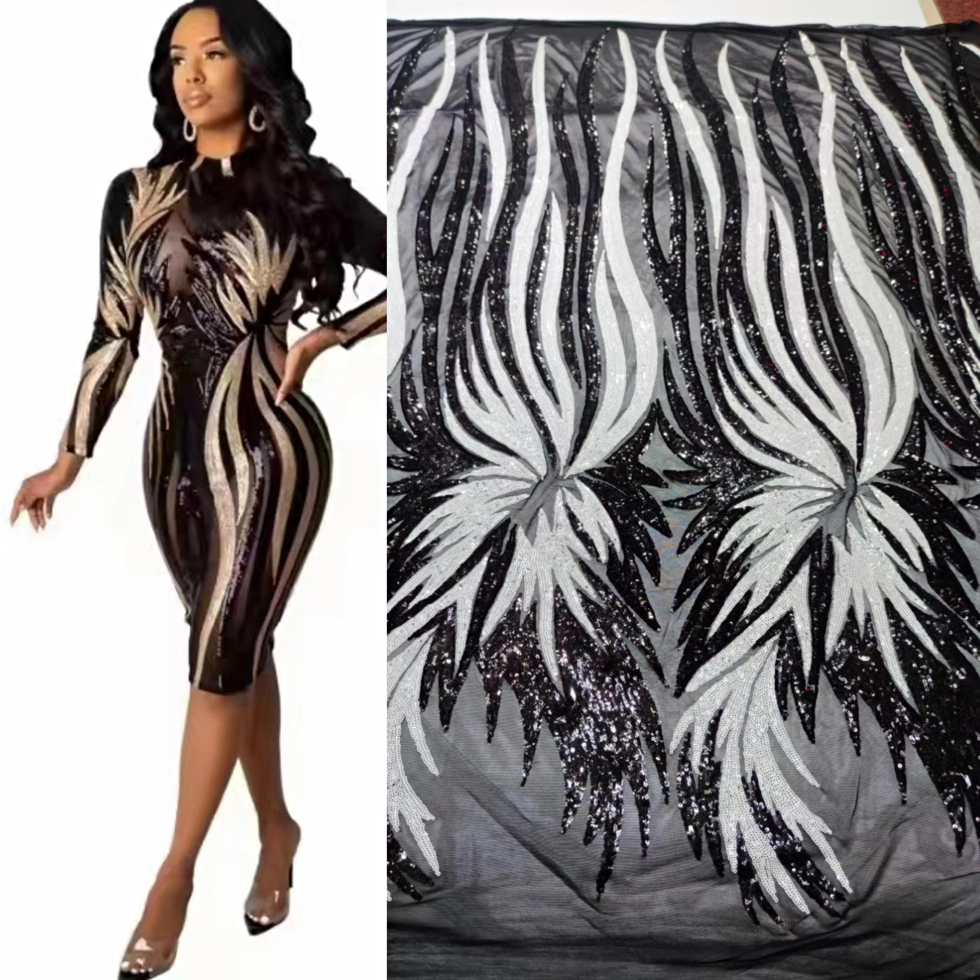 

Fashion Sequins Tulle Lace Nigerian Asoebi Bella African Net Fabric For Evening Dress Sewing