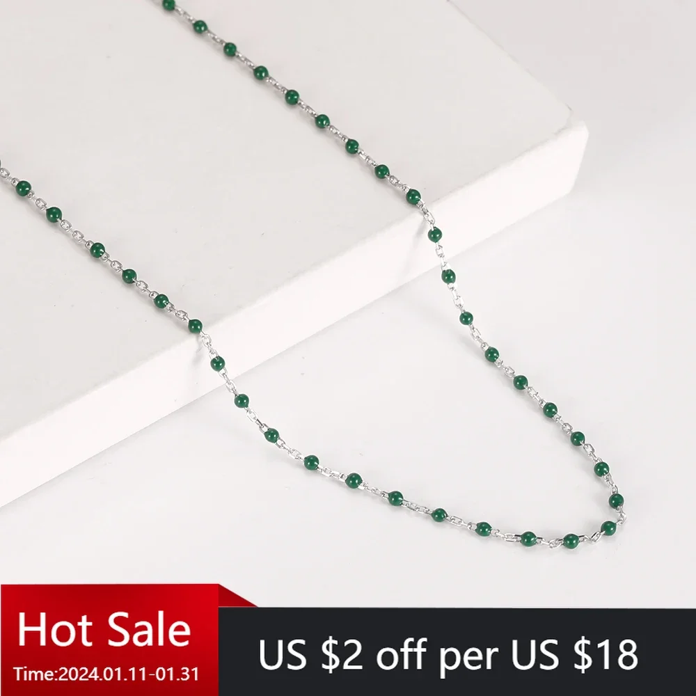 

925 Sterling Silver Handmade Dripping Oil Beads Stack-able Necklace 5 Colors Fine Jewelry for Women Birthday Gifts