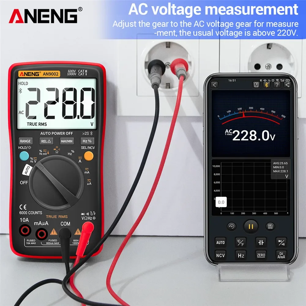 ANENG AN9002 Bluetooth Digital Multimeter 6000 Counts Professional MultimetroTrue RMS AC DC Current Voltage Tester Auto Range