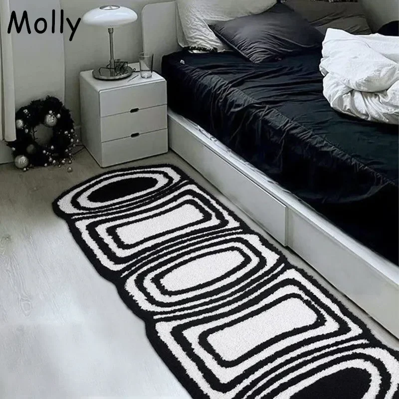 

Soft Fluffy Rugs for Bedroom Bedside Mat Black White Sinple Plush Anti-slip Foot Mats Nordic Sofa Cushion Carpet Small Rug Decor