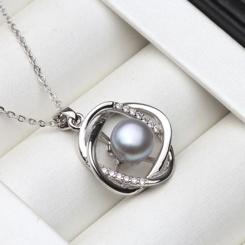925 Sterling Silver Pendant Women Wedding Black Natural Freshwater Pearl Necklace Engagement Gift