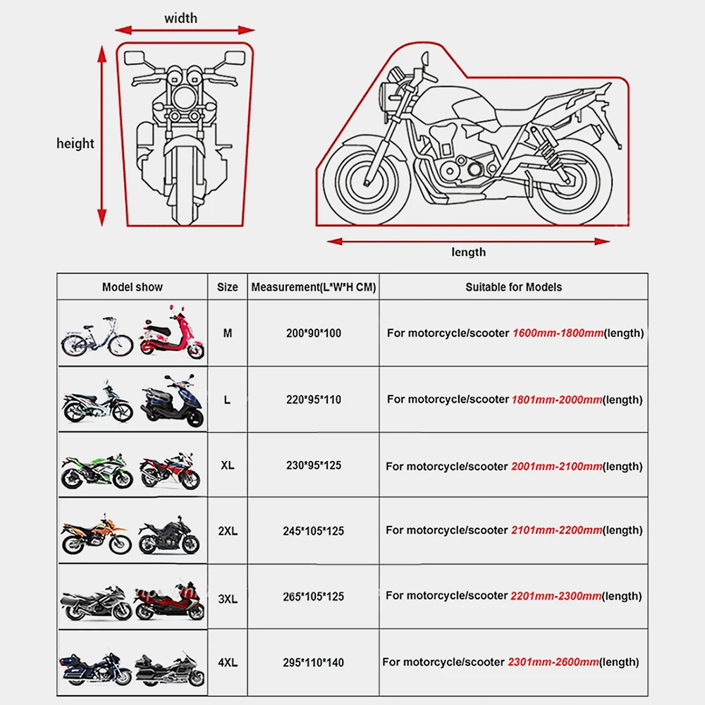 Motorcycle Cover Scooter Cover Motorcycle Cover Waterproof All Season Dustproof UV Protective Outdoor Indoor Scooter 190T Wear-resistant Fabric Motorbike Cover