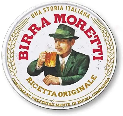Bira Moretti Beer 7 Vintage Style Concavo Round Tin Sign, Retro Metal Round Tin Signs Decor Wall Art Poster Regali Per Porta