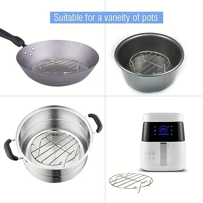 1pc Cooking Rack Round Steamer Rack Stainless Steel Kitchen Tools, Four-Cornered Steaming Rack, Kitchen Supplies