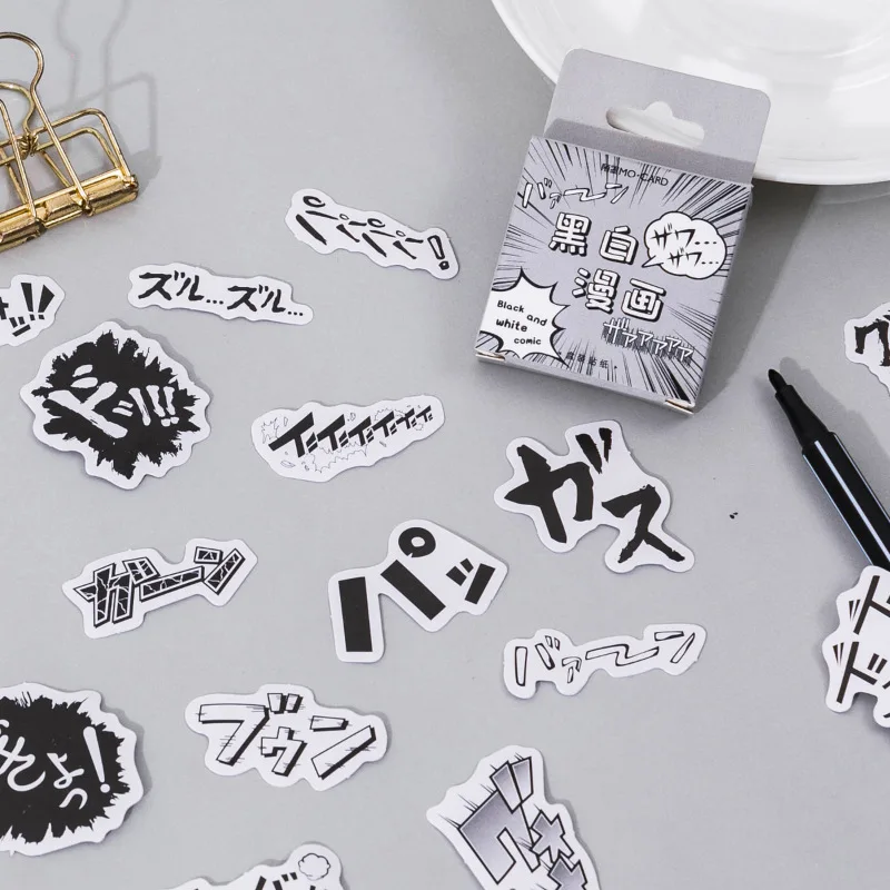 

45pcs black and white comics Decorative Stickers Scrapbooking diy Stick Label DIY Diary Scrapbook Decoration Stationery Stickers