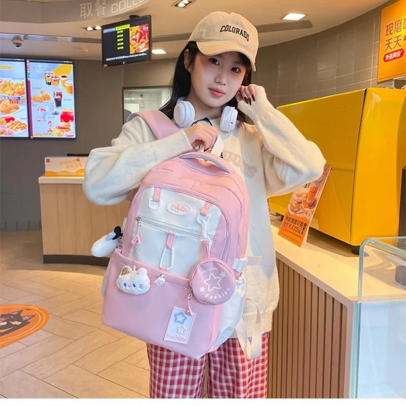 Simple Cute Star Pattern School Bag Large Capacity Wear Resistant Backpack for Student Study Travel Outdoor Camping 4