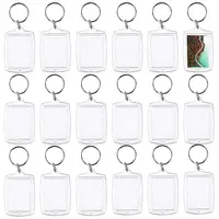 100Pcs Photo Keychain Rectangle Transparent Blank Acrylic Insert Photo Picture Frame Keyring Key Holder DIY Split Ring 1