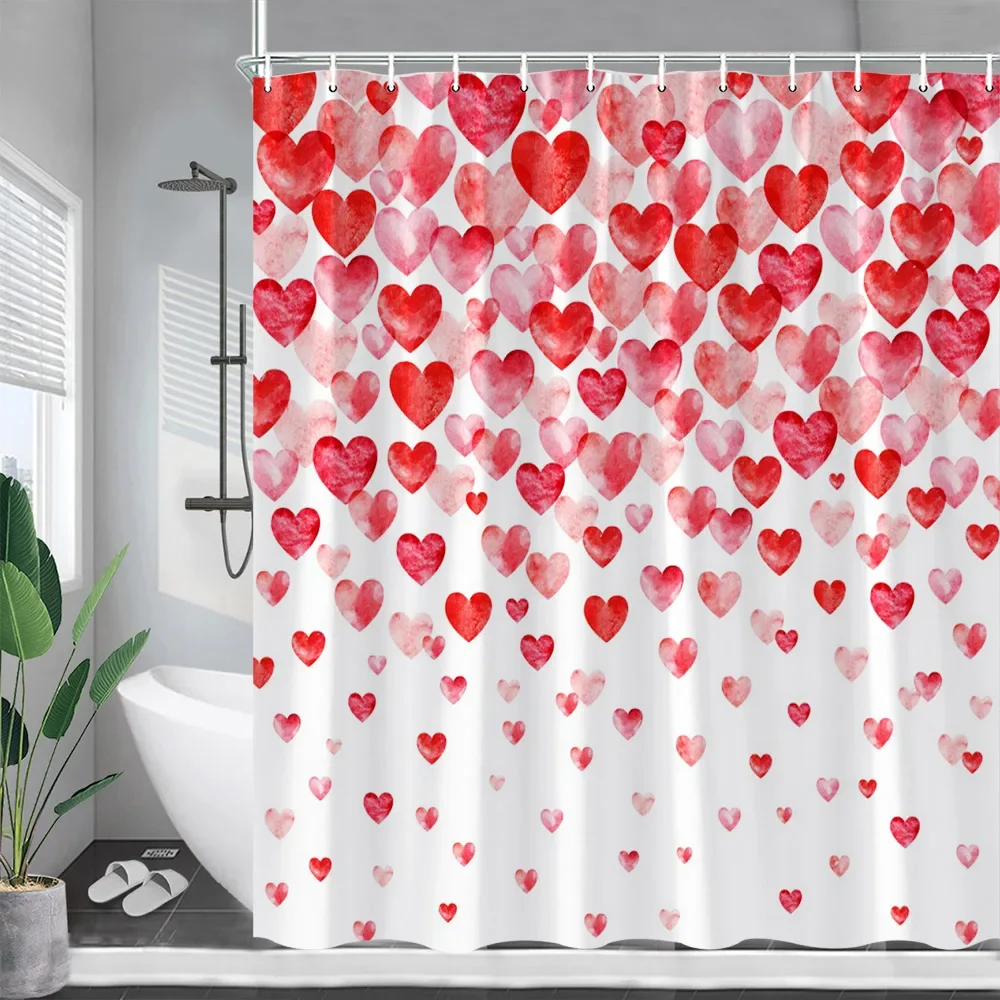 

Занавеска для душа с красным сердцем, современный подарок на день Святого Валентина, занавески для ванной из полиэстера, декоративный набор для ванной комнаты с крючками