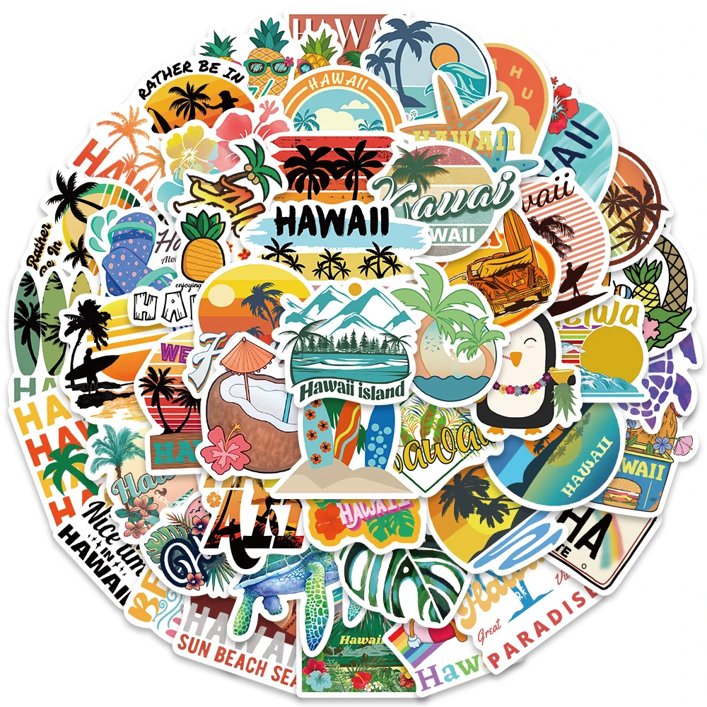 50pcs Vinyl Laptop Decals Cute Funny Cartoon Hawaii Summer Beach Stickers For Laptop Luggage Guitar Phone Waterproof Graffiti tierra negra latin guitar summer collection vol 1