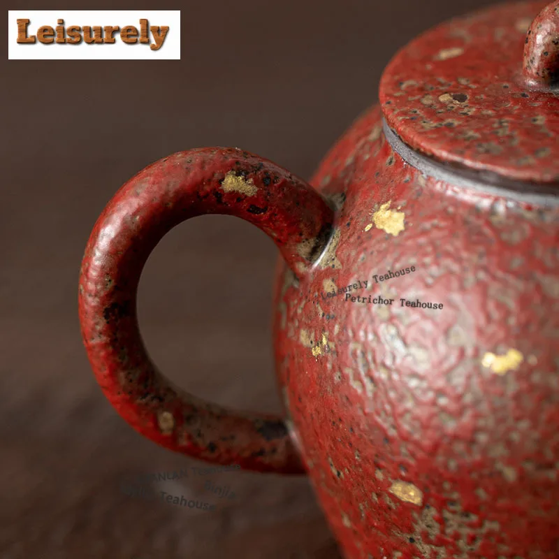 220ML Red Mountain Gold Sprinkled Teapot Ancient Tea Infuser Pot Tea Soaking Kettle With Strainer Teaware Accessories Decoration