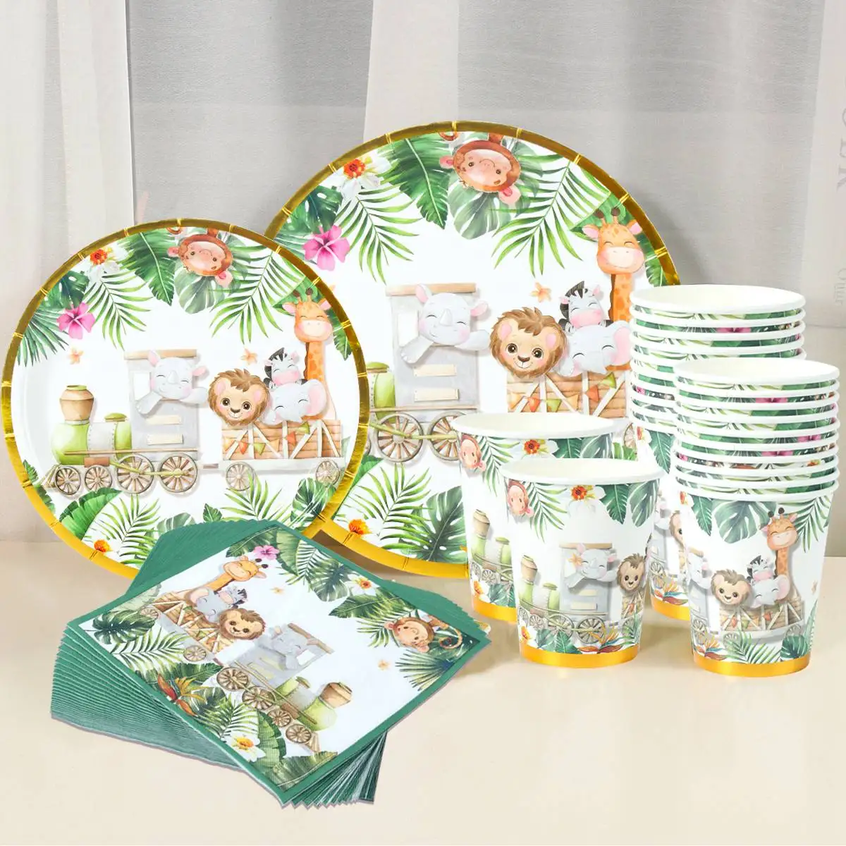 

Jungle Animal Tableware Wild One Birthday Party Decoration Forest Jungle Animal Safari Theme Party Kids Boy Baby Shower Supplies