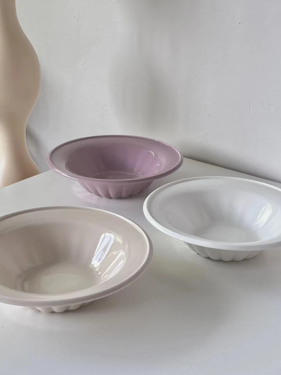 Round Ceramic Deep Plate Fruit Vegetable Salad Straw Hat Disc Korean Solid Colour Pasta Dinner Platter Western Corn Chowder Dish