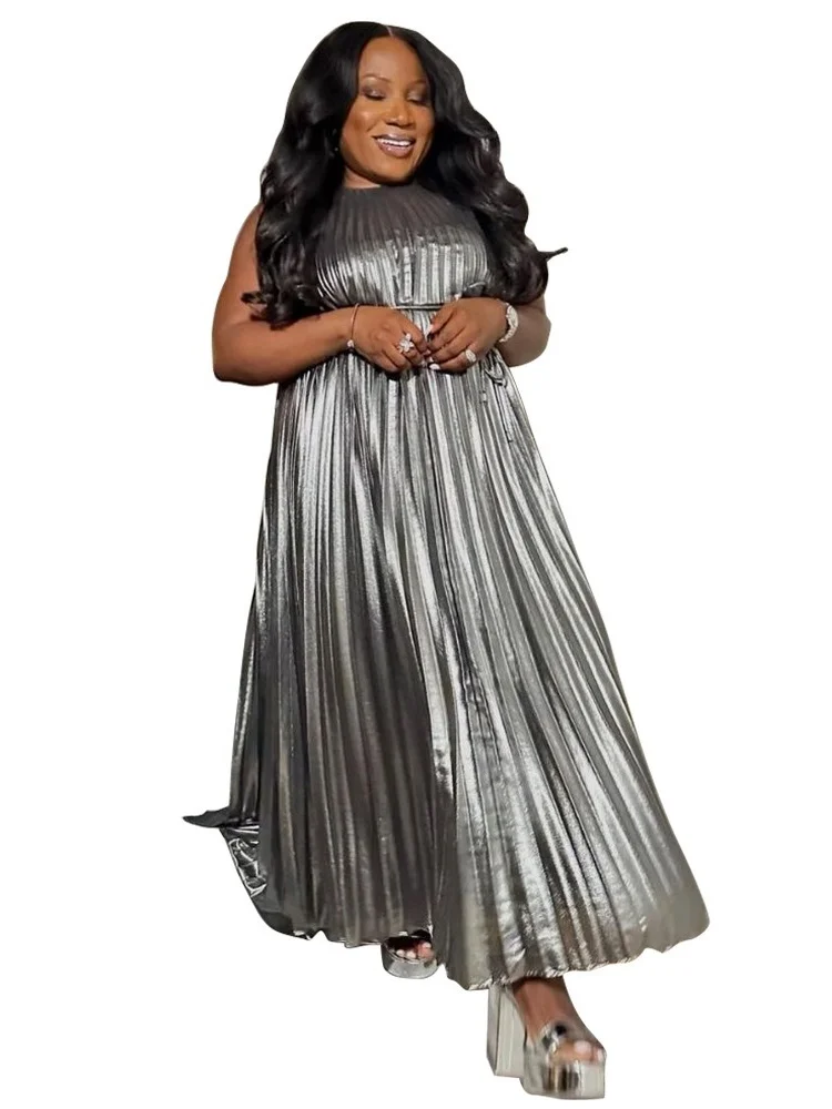 Wmstar Plus Size Dresses Women Wholesale Party  Loose Sleeveless Slim Pleated Sexy Evening Birthday Dress  New in Summer 2025