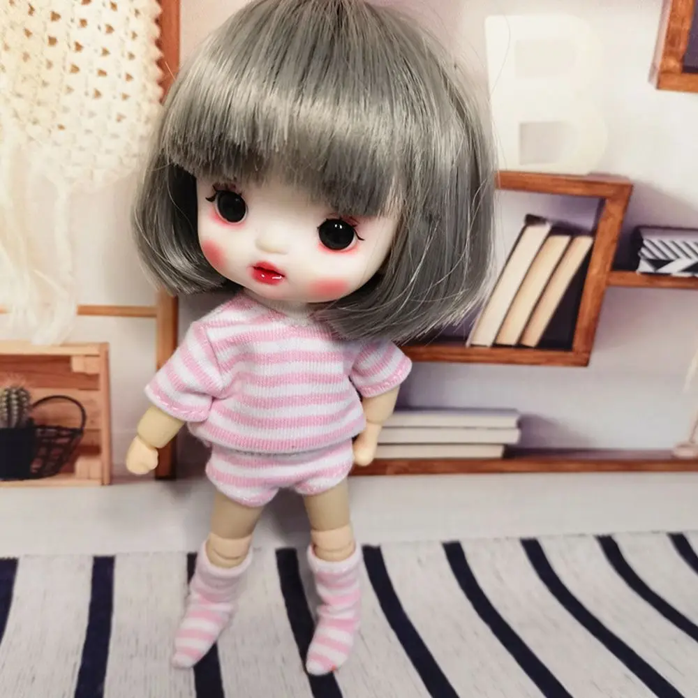 Doll Clothes Suits Stripe Shirt for 1/12 BJD Doll Clothes OB11 Doll T-shirt 1/11 Doll Panties Doll Cotton Socks Doll Accessories