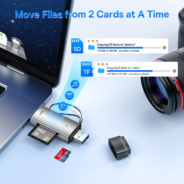 Baseus Card Reader USB C & USB3.0 to SD Micro SD TF Memory Card Device 104MB/s 2TB Smart Cardreader for Laptop Accessories 4