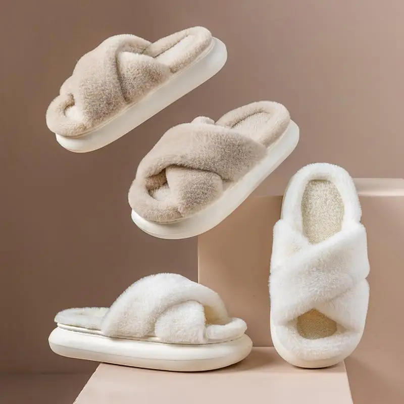 Fluffy Slippers Women House Flats Fashion Designer Winter Shoes Ladies Indoor Casual Plush Platform Footwear Elegant Large Size