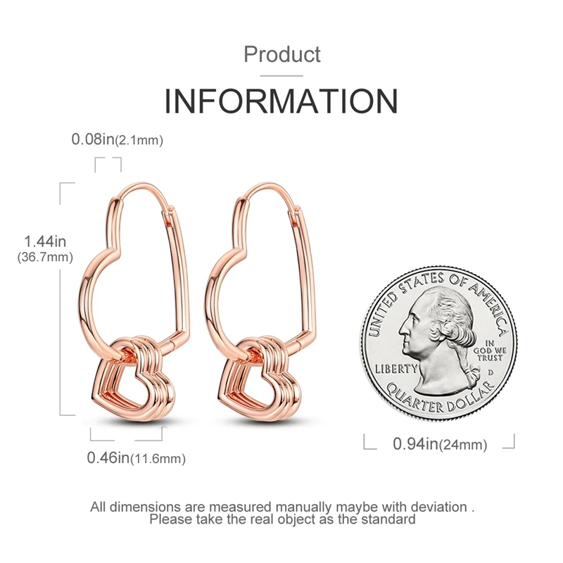 925 Silver Earring Original Round Rose Gold Earrings HoopType Heart Earrings Women silver earrings