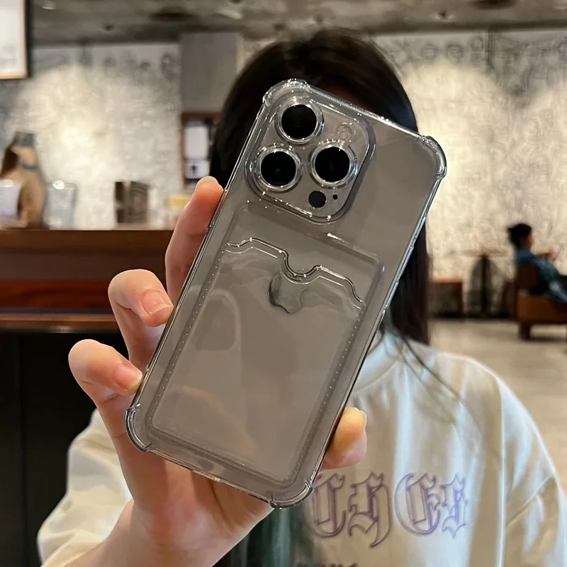 thumbnail image 1 of Luxury Soft Card Bag Phone Case For iPhone 15 14 13 12 11 Pro Max Mini X XS Max XR 7 8 Plus SE 2020 Transparent Bumper Cover, 1 of 5