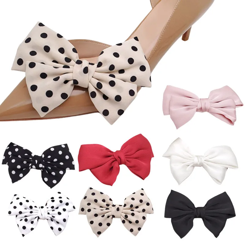 

1Pair Bow Shoe Clips Solid Color Dots Shoe Clips Women Lady High Heels Elegant Removable Wave Point Bowknot Shoe Buckle
