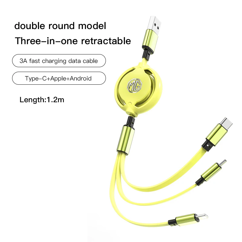 Universal 3-in-1 Fast Charging Car Cable - Lightning, Type C, Micro USB